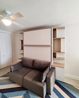 C - ROYAL Full Wall Bed with Sectional Sofa and Bookcase Set