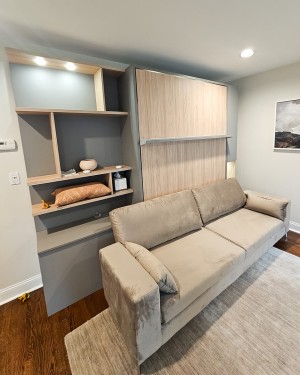 C - ROYAL Queen Wall Bed with Sectional Sofa and Bookcase Set