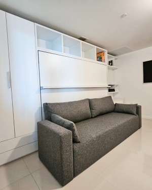 C - Royal Horizontal Queen Wall Bed with Sofa, Bookcase and Wardrobe