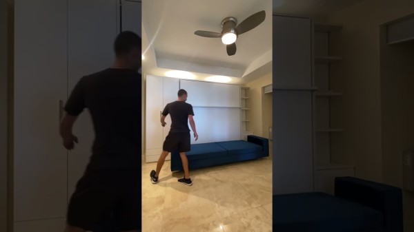 Royal King Murphy Bed with Sectional Sofa Wardrobe and Bookcase Set