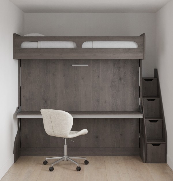 D - Castello Twin Over Full Wall Bunk Bed with Desk