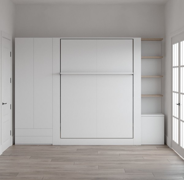 D - Nova Queen Wall Bed with Bookcase and Wardrobe
