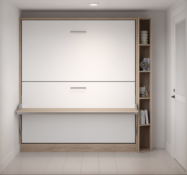 D - Pensiero Twin Wall Bunk Bed with Table and Bookcase