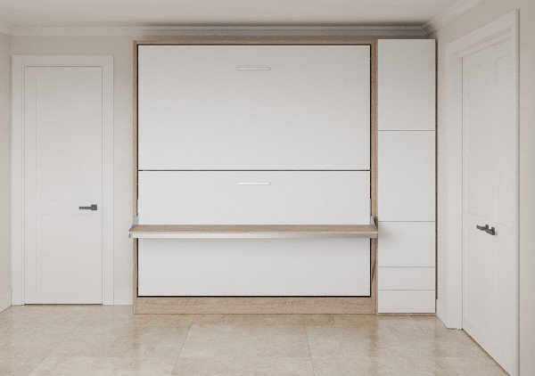 D - Pensiero Twin Wall Bunk Bed with Desk and Wardrobe