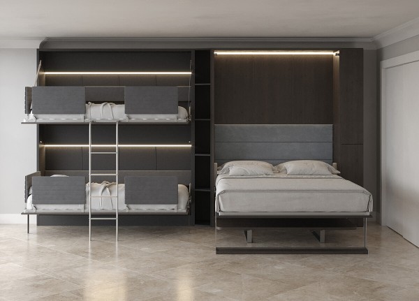 Pensiero Twin Wall Bunk Bed Royal Queen Wall Bed Bookcase and Desk 7