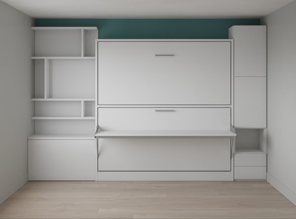 D - Pensiero Twin Wall Bunk Bed with Bookcase and Table