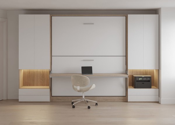 D - Pensiero Twin Wall Bunk Bed with Desk and Wardrobe