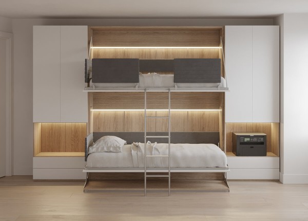 Pensiero Twin Wall Bunk Bed with Desk and Wardrobe 2