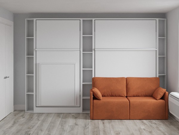 D - ROYAL Queen Wall Bed, Royal-Twin-Twin-XL-Wall-Bed with Sectional Sofa and Bookcase Set