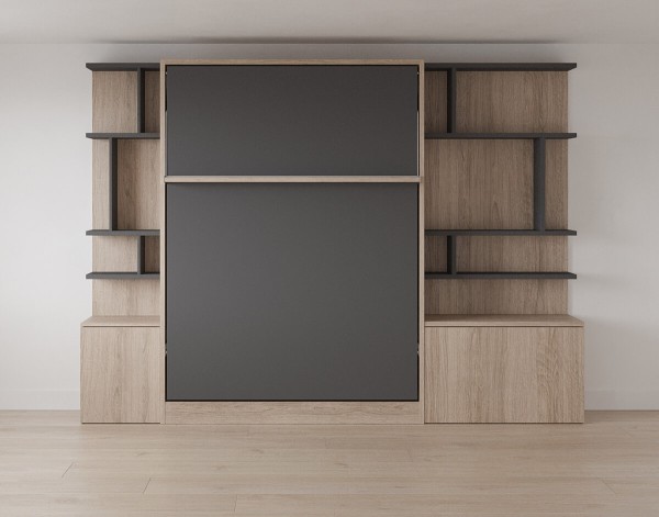 D - ROYAL Queen Wall Bed with Bookcase Set