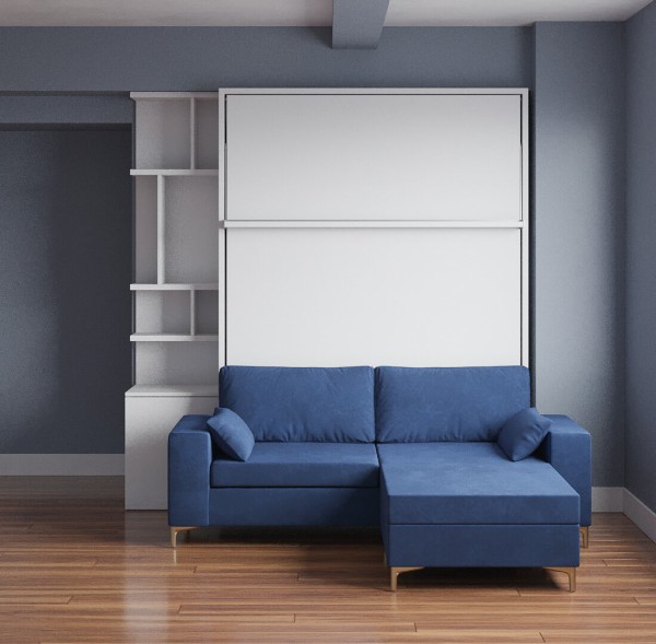 D - ROYAL Queen Wall Bed with Sectional Sofa Wardrobe and Bookcase Set