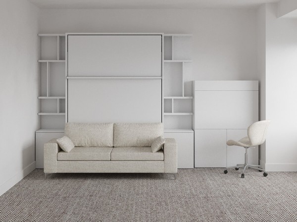 D - ROYAL Queen Wall Bed with Sectional Sofa Bookcase Set