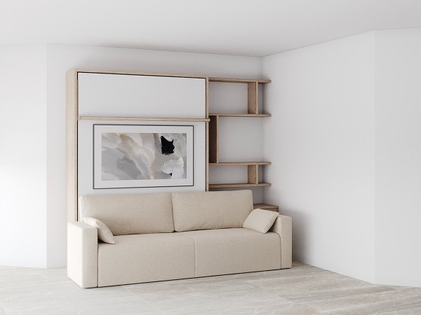D - ROYAL Queen Wall Bed with Sectional Sofa and Bookcases