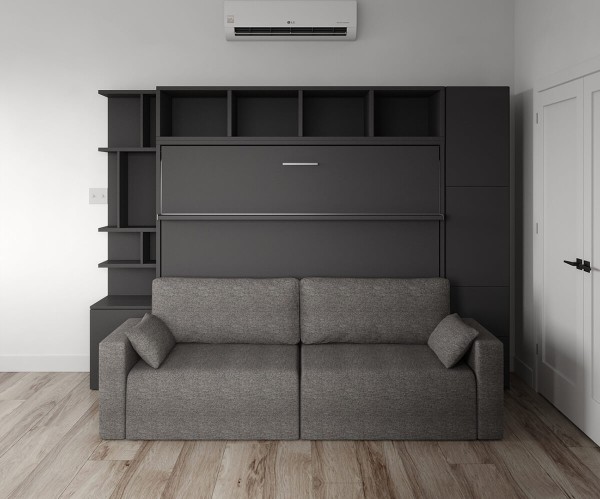D - Royal Horizontal Queen Wall Bed with Sofa and Bookcase Set