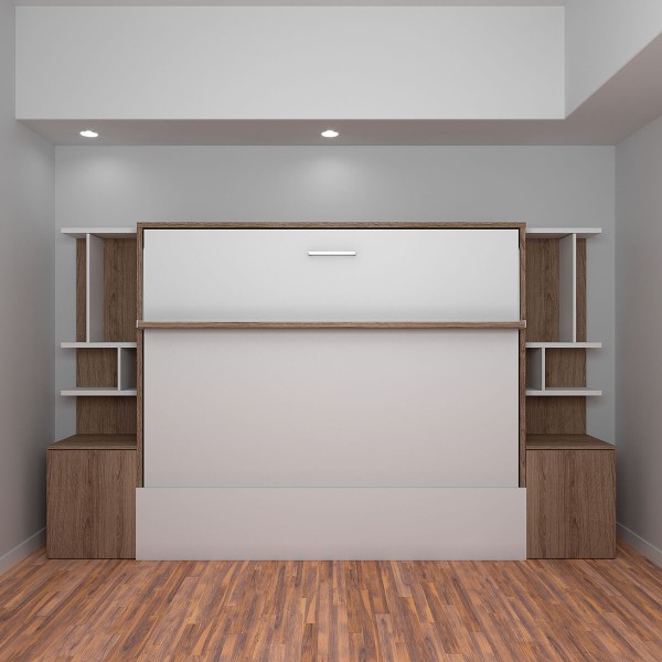 D - Royal Horizontal Queen Wall Bed with Bookcase Set
