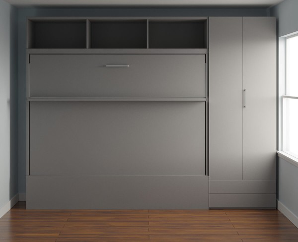 D - Royal Horizontal Queen Wall Bed with Wardrobe and Bookcase
