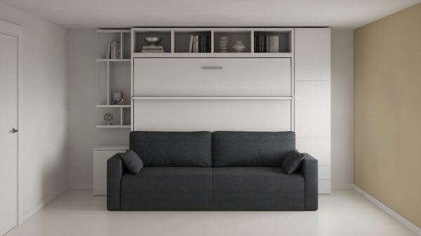 D - Royal Horizontal Queen Wall Bed with Sectional Sofa and Bookcase Set