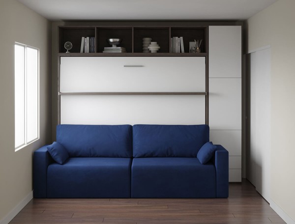 D - Royal Horizontal Queen Wall Bed with Sectional Sofa and Bookcase Set