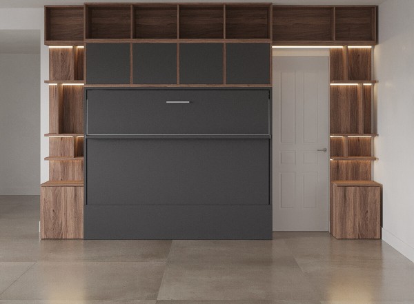 D - Royal Horizontal Queen Wall Bed with Bookcase Set