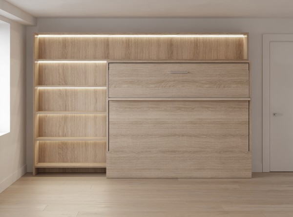 D - Royal Horizontal Queen Wall Bed with Bookcases