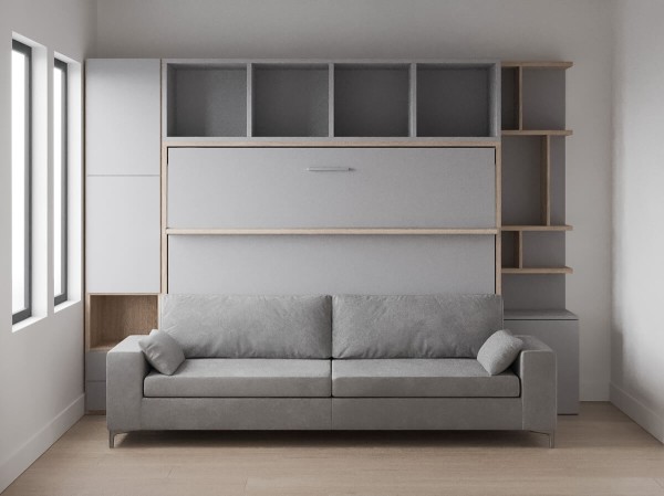 D - Royal Horizontal Queen Wall Bed with Sofa and Bookcase Set