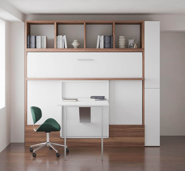 D - Royal Horizontal Queen Wall Bed with Desk and Bookcase
