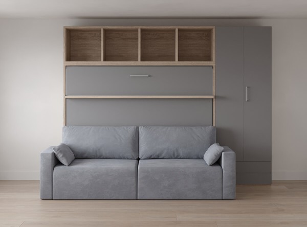 D - Royal Horizontal Queen Wall Bed with Bookcase and Wardrobe