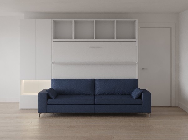 D - Royal Horizontal Queen Wall Bed with Sofa, Bookcase and Wardrobe