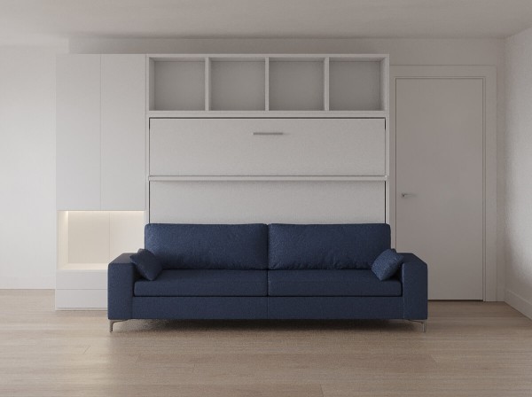 Royal Horizontal Queen Wall Bed with Sectional Sofa Bookcase and Wardrobe 7