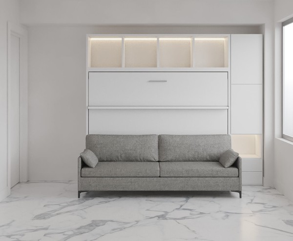 D - Royal Horizontal Queen Wall Bed with Wardrobe, Bookcase and 2 Seat Sofa