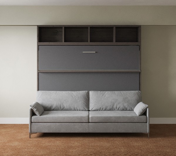 D - Royal Horizontal Queen Wall Bed with Wardrobe, Bookcase and 2 Seat Sofa