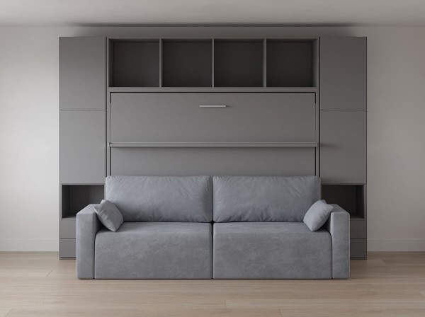 D - Royal Horizontal Queen Wall Bed with Sectional Sofa and Convertible Wardrobe
