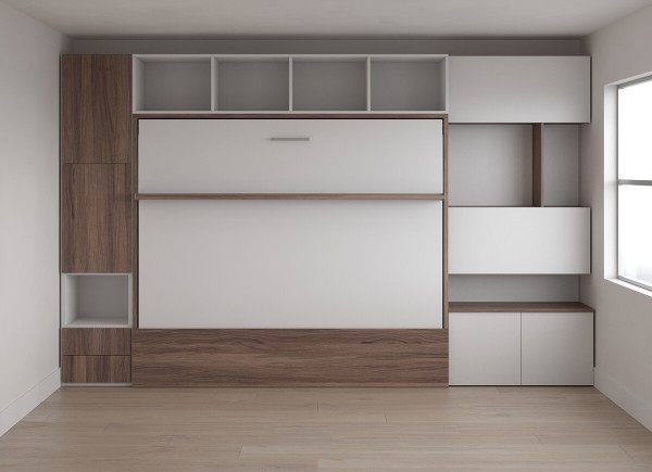 D - Royal Horizontal Queen Wall Bed with Wardrobe and Bookcases