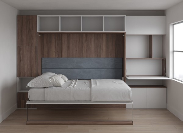 Royal Horizontal Queen Wall Bed with Wardrobe and Bookcases 1