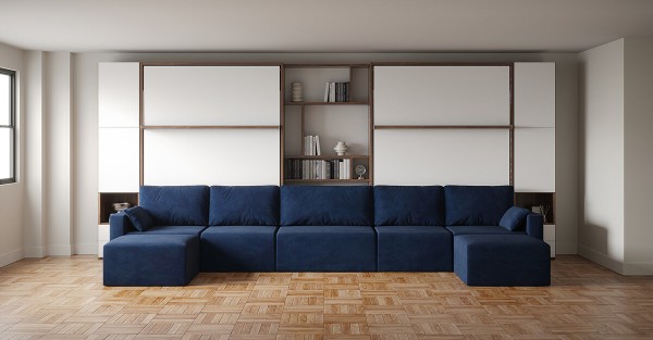 D - Royal King Murphy Bed with Sofa and Bookcase Set