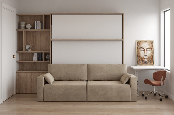 D - Royal King Murphy Bed with Sofa and Bookcase Set