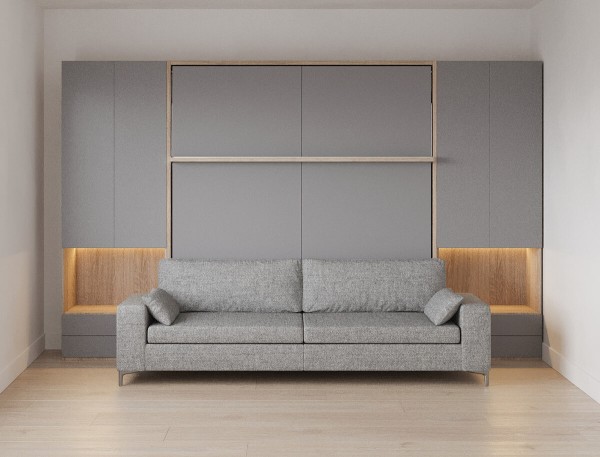 D - Royal King Murphy Bed with Sectional Sofa and Wardrobes