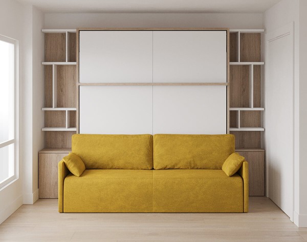 D - Royal King Murphy Bed with Sectional Sofa and Wardrobes