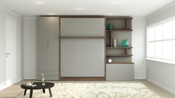 D - ROYAL Queen Wall Bed with Wardrobe and Bookcase