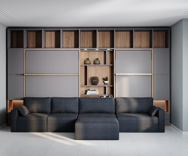 D - ROYAL Queen and Twin Wall Bed with Bookcase Set