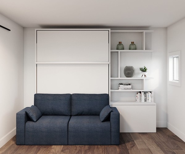 D - ROYAL Queen Wall Bed with Sectional Sofa and Bookcase Set