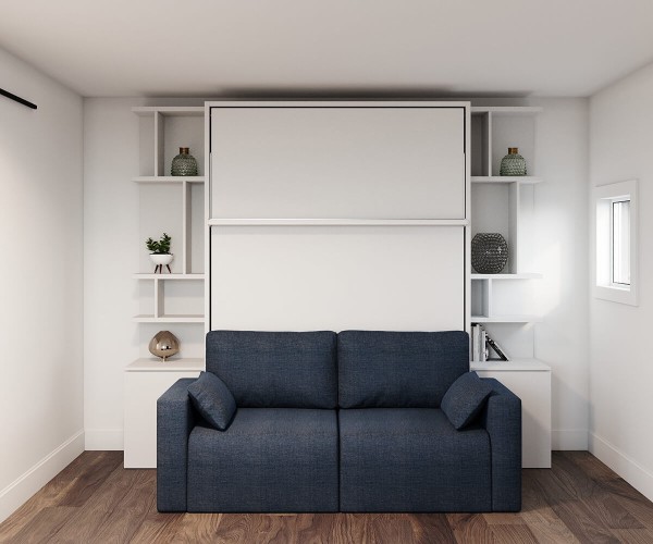 D - ROYAL Queen Wall Bed with Sectional Sofa and Bookcase Set