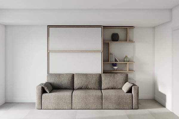 D - ROYAL Queen Wall Bed with Sectional Sofa and Bookcase Set
