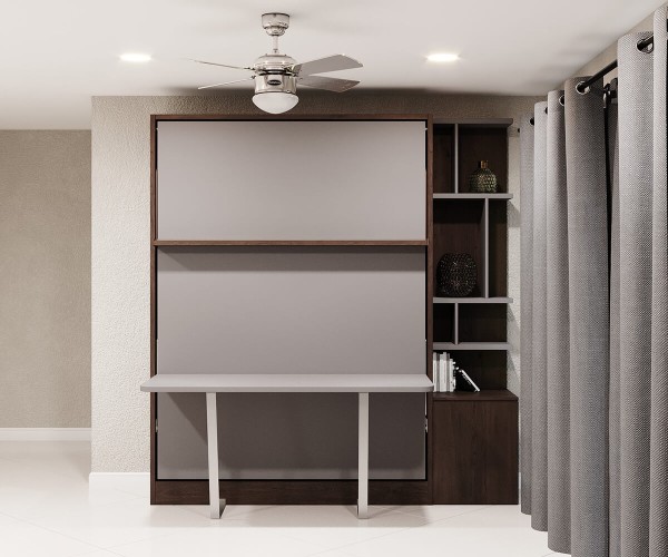 D - Royal Queen Wall Bed With Desk and Bookcase