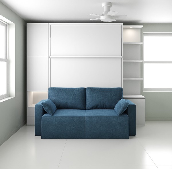D - ROYAL Queen Wall Bed with Sectional Sofa and Bookcase Set