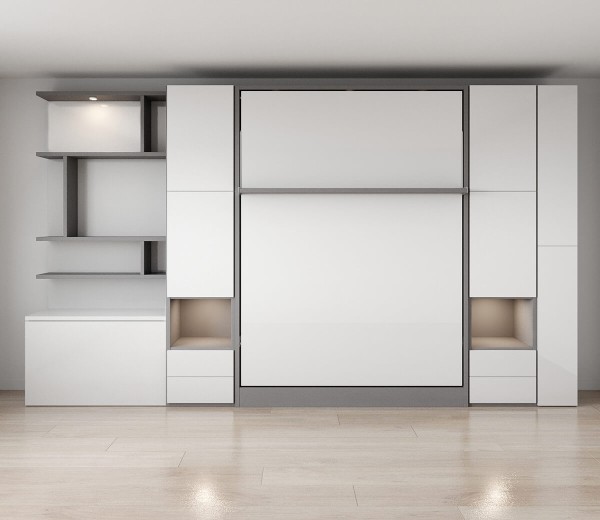 D - ROYAL Queen Wall Bed with Wardrobe and Bookcase Set
