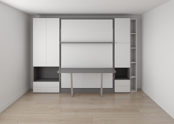 D - ROYAL Queen Wall Bed with Wardrobe and Bookcase Set