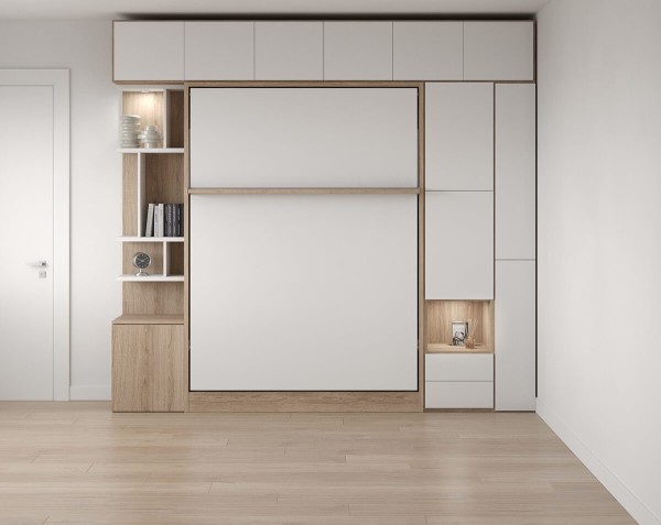 D - ROYAL Queen Wall Bed with Wardrobe and Bookcase Set