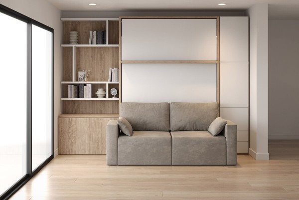 D - ROYAL Queen Wall Bed with Wardrobe and Bookcase Set
