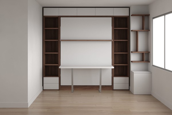D - ROYAL Queen Wall Bed with Wardrobe and Bookcase Set